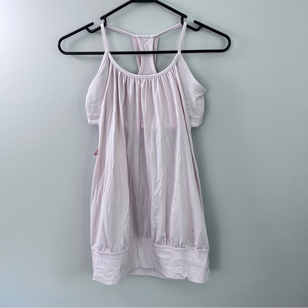 Lululemon No Limits Tank Top Women's size 6 Pink /Gray Built In Bra Racerback